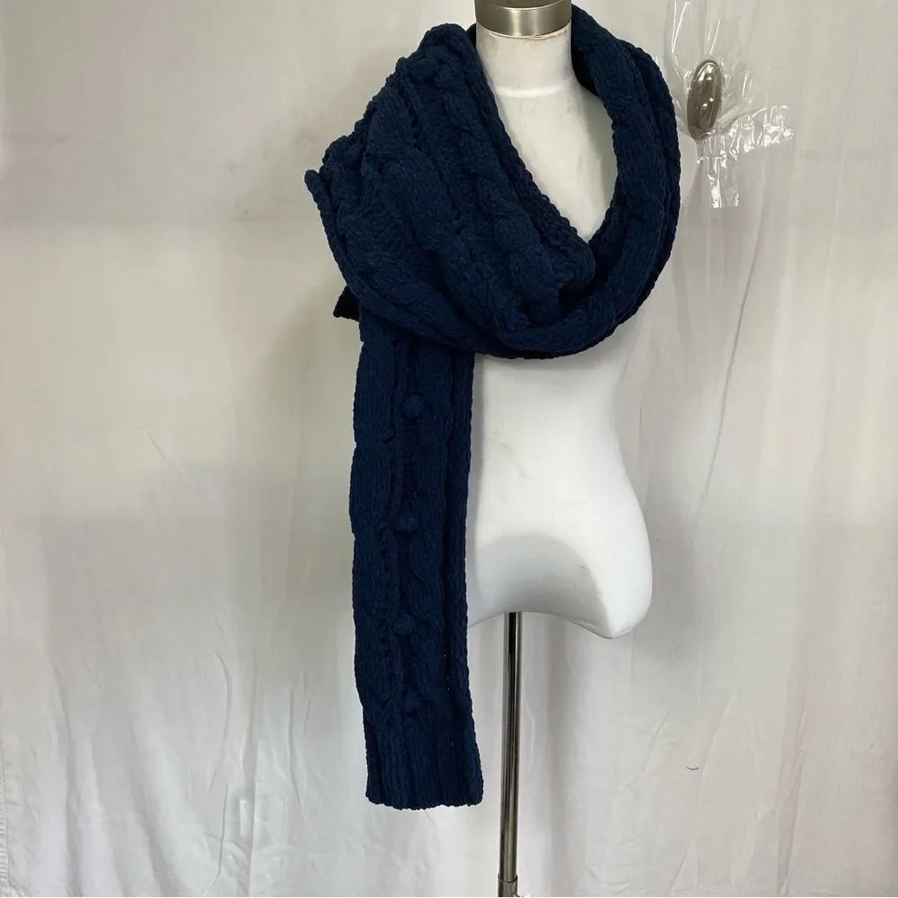 Abercrombie & Fitch navy blue knit Pom Pom balls scarf